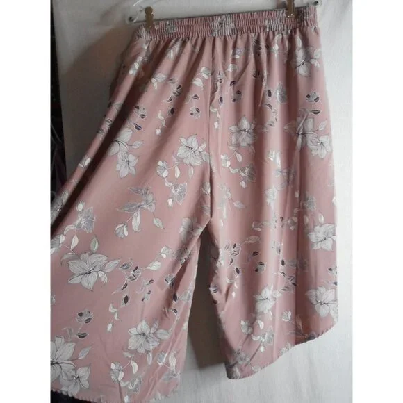 QVC LOGO Lori Goldstein Wide leg Capri Pants Sz 20W floral Dusty mauve - Picture 2 of 8